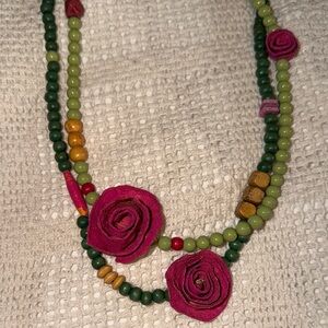 2 Handmade Necklaces with Pink Rose Accents